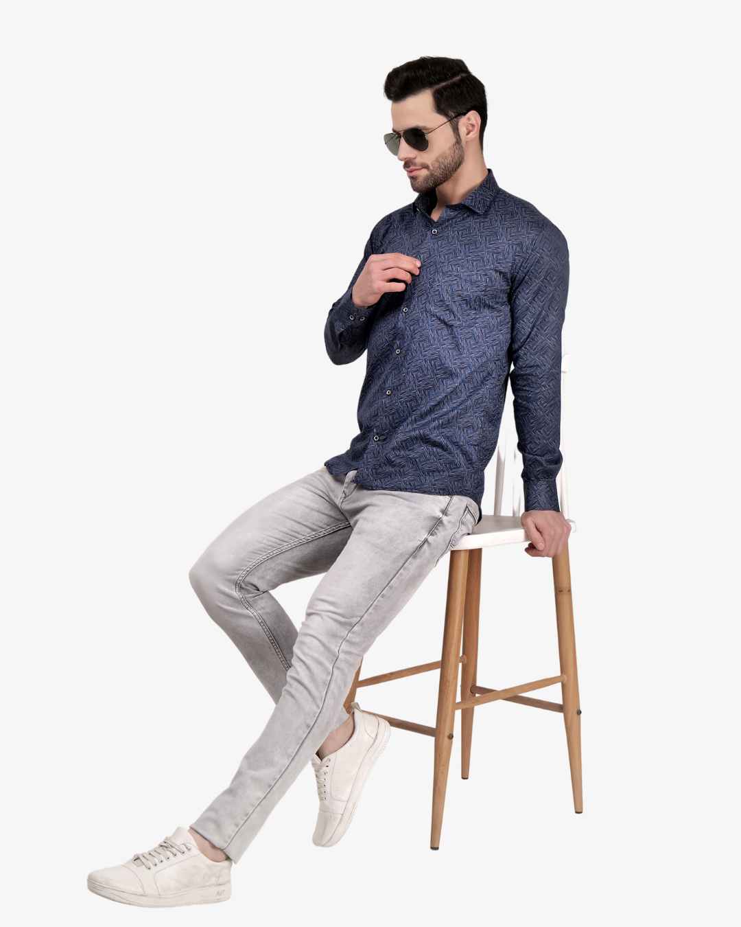 Corcul Men Satin Print Shirt | Blue
