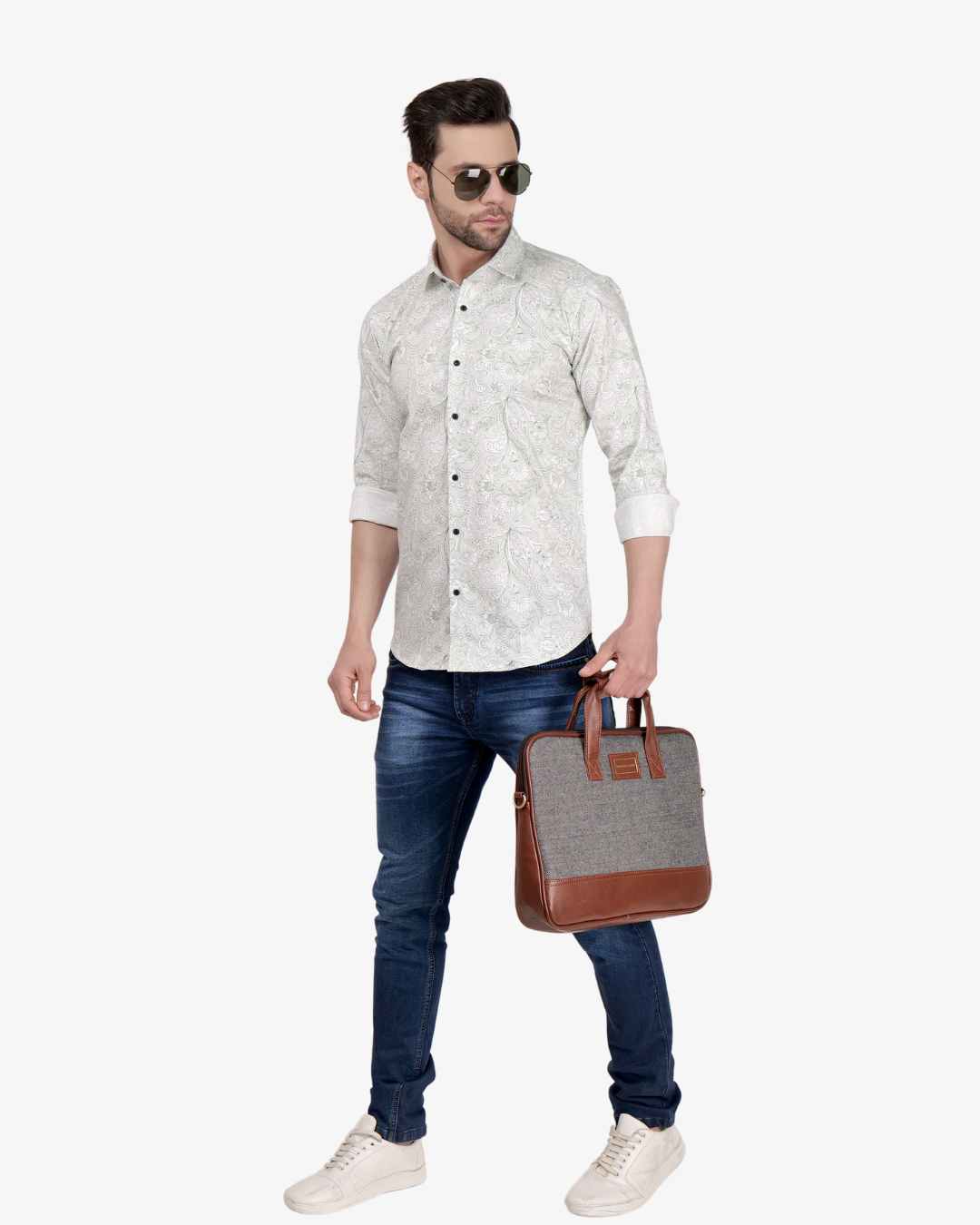 Corcul Men Satin Print Shirt | Light Green