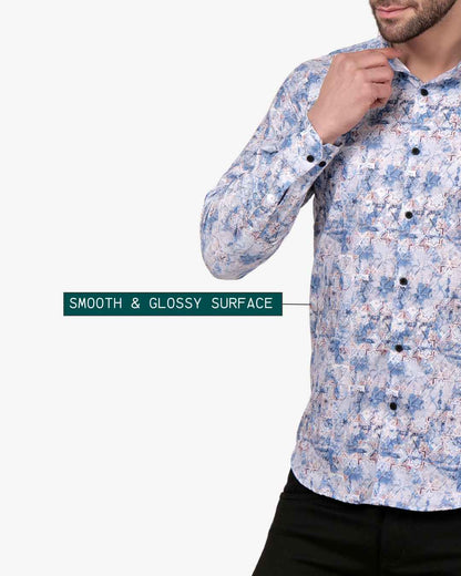 Corcul Men Satin Print Shirt | Sky Blue