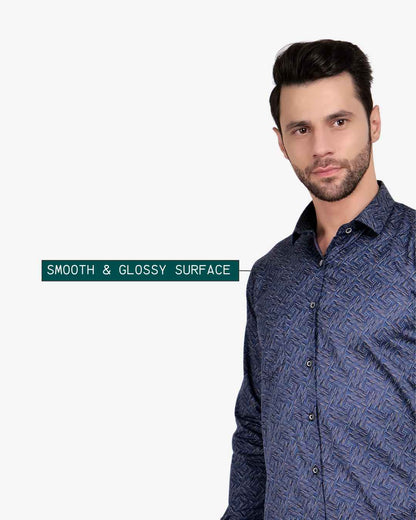 Corcul Men Satin Print Shirt | Blue