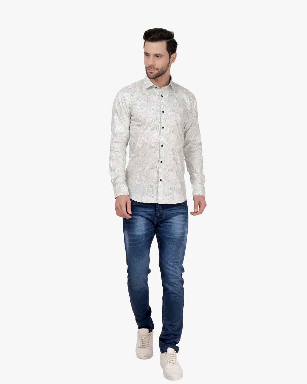 Corcul Men Satin Print Shirt | Light Green