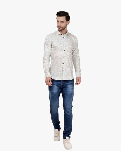 Corcul Men Satin Print Shirt | Light Green