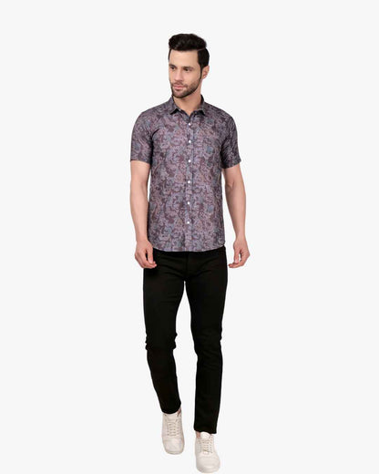 Corcul Men Oxford Print Shirt | Blackish Green
