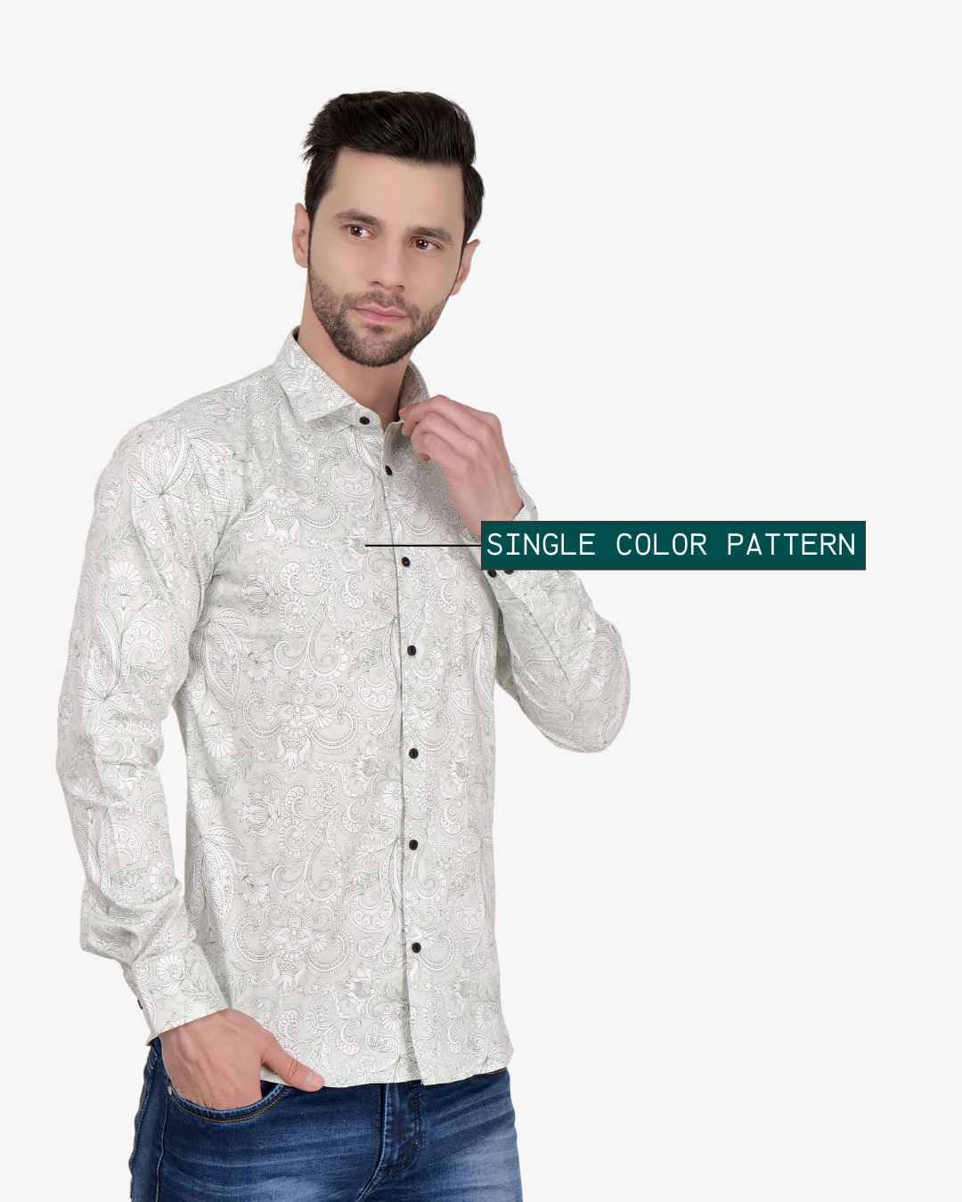 Corcul Men Satin Print Shirt | Light Green