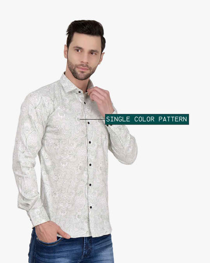 Corcul Men Satin Print Shirt | Light Green