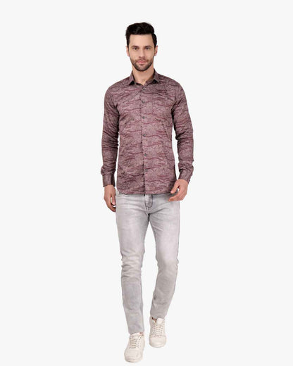 Corcul Men Satin Print Shirt | Maroon