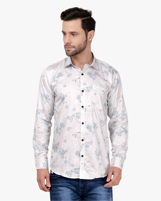 Corcul Men Satin Print Shirt | Off-White