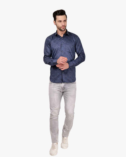 Corcul Men Satin Print Shirt | Blue