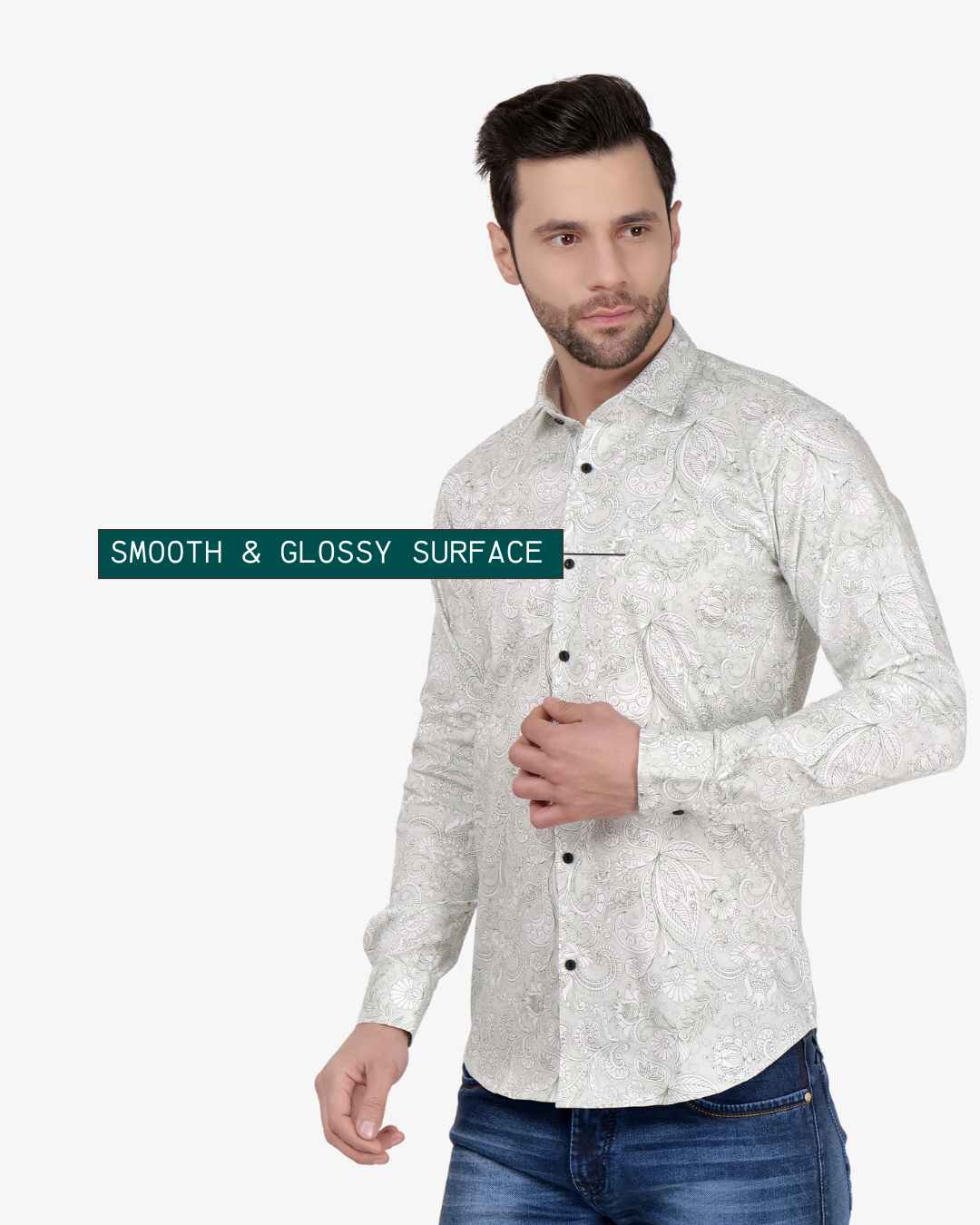 Corcul Men Satin Print Shirt | Light Green
