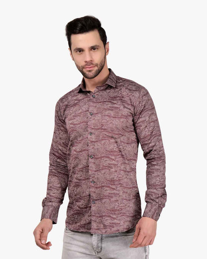 Corcul Men Satin Print Shirt | Maroon