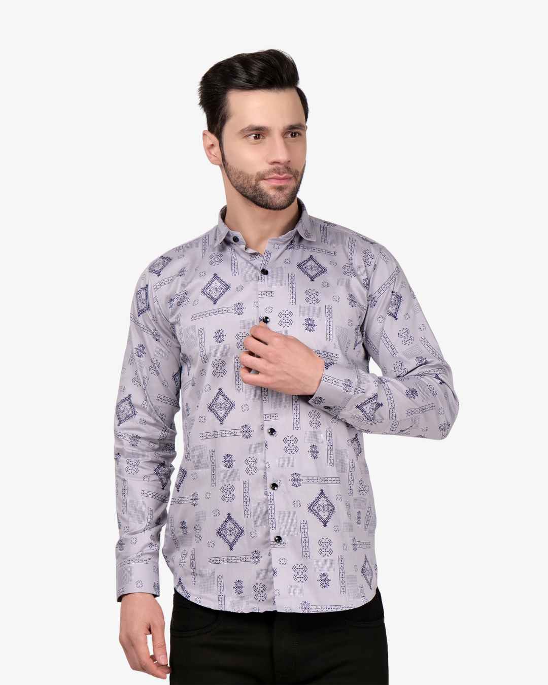Corcul Men Satin Print Shirt for Men | Grey